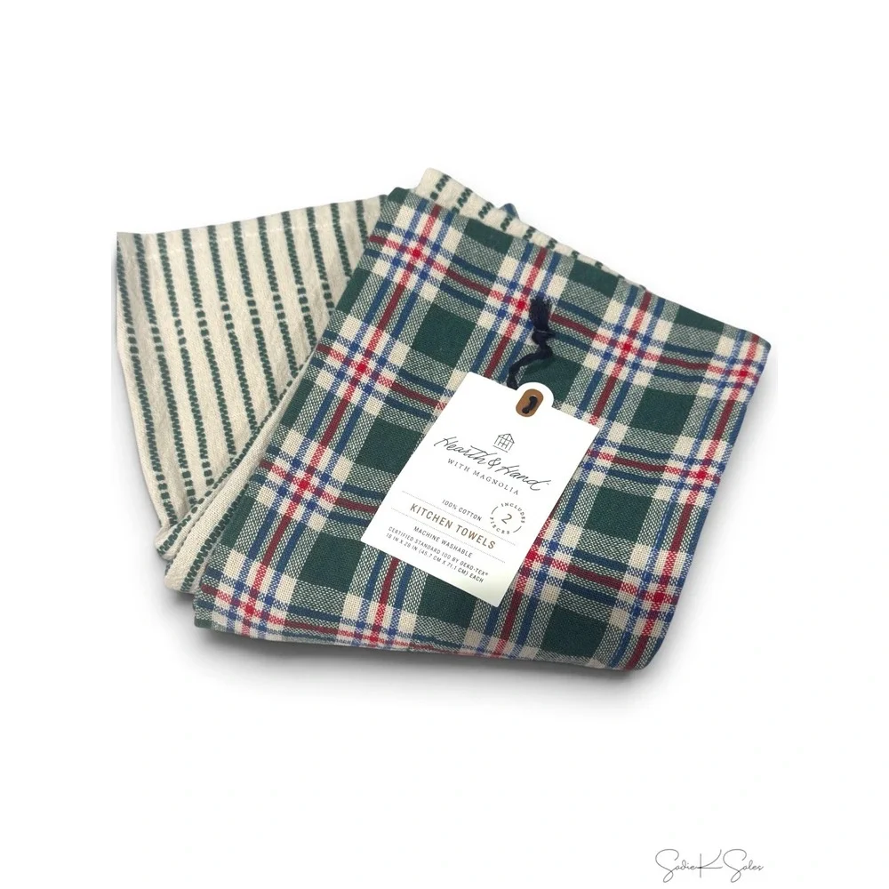 Set of 2 Christmas Kitchen Towels, Striped/Gingham - Hearth & Hand Magnolia